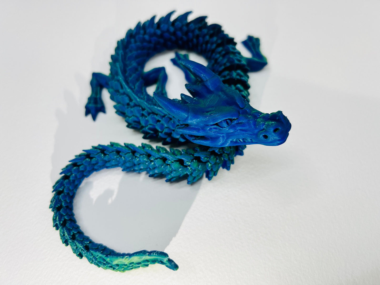 Articulated Dragon - Original Design | Emerald Blue Dragon (Blue Yellow ) | 3D Printed | Toy | Flexible | Fidget | Lucky Charm