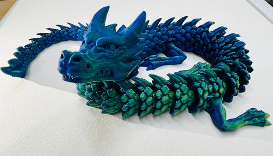 Articulated Dragon - Original  Design  | Emerald Blue Dragon (Blue Yellow ) | 3D Printed | Toy | Flexible | Fidget | Lucky Charm
